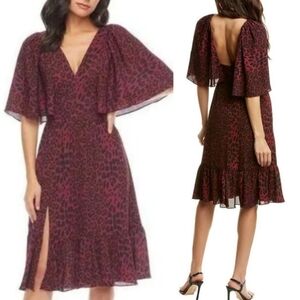 NWT Dress the Population Size XXS Francesca Burgundy Red Animal Print Mini Dress